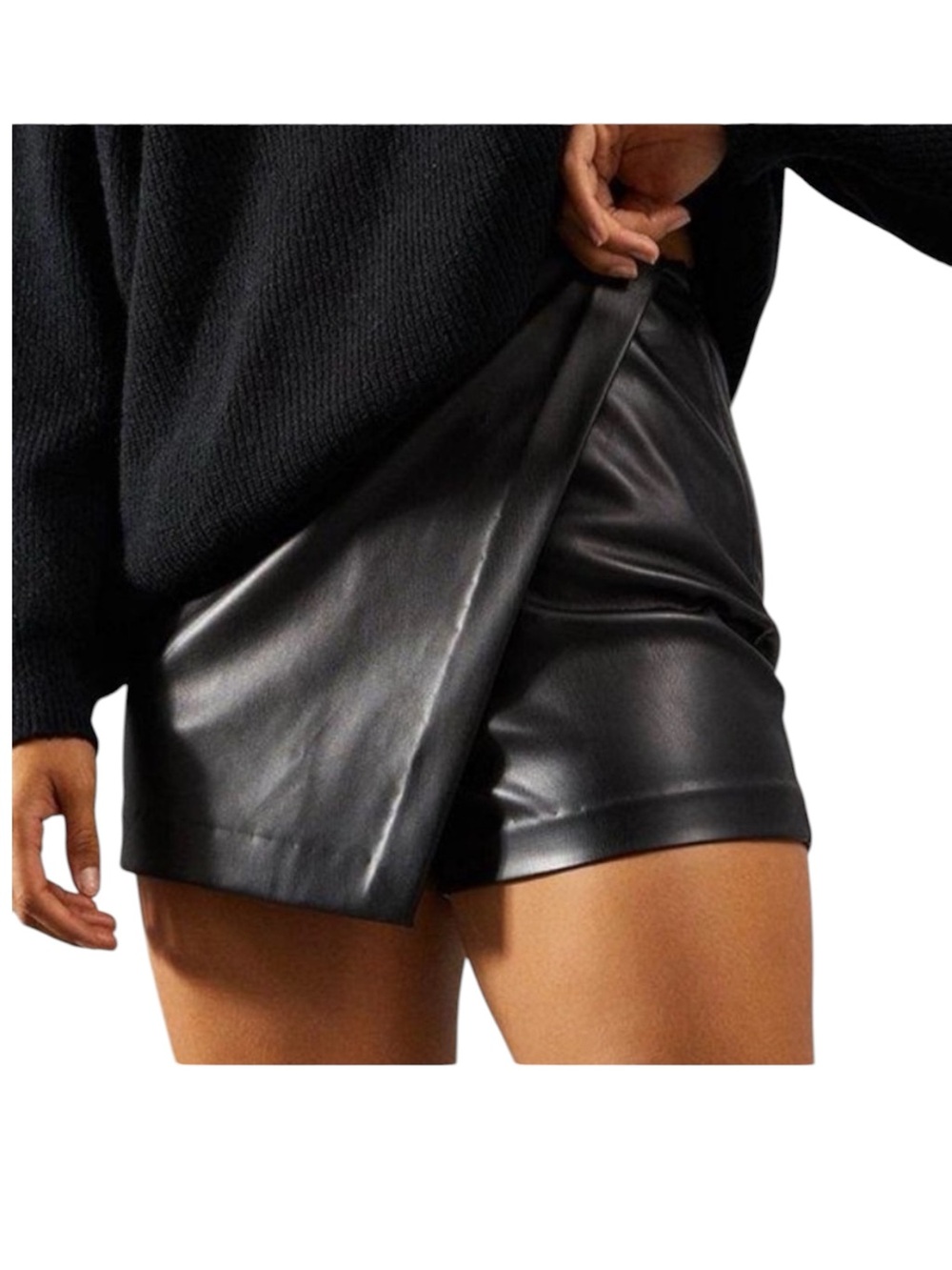 Milk & Honey Faux Leather Look Jersey Wrap Mini Skort Size XL Black NWOT Gothic
